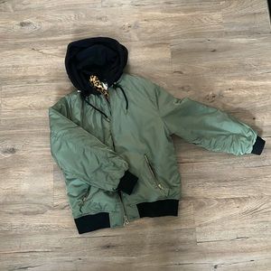 Green Puffer Bomber Jacket